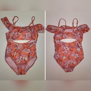 Art Class 7/8 coral floral one piece swimsuit with cutout